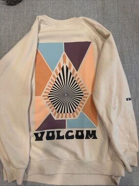 Volcom Cream Crewneck Sweatshirt with Multicolor Geometric Back Graphic